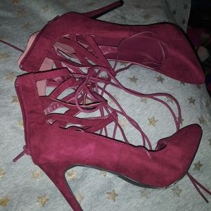 Maroon lace heels